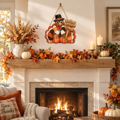 Thanksgiving Turkey Wood Sign - Thankful Pumpkin Front Door Wreath Decor