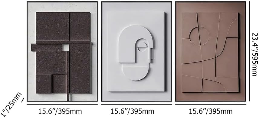 BULUXE Wall Art Set - 3D Abstract Japandi Geometric Canvas Decor | Framed Artwork for Modern Home (15" W x 1" D x 23" H)