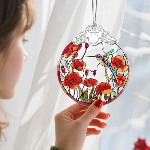 Hummingbird Stained Glass Christmas Ornament - Handmade Holiday Tree Decor