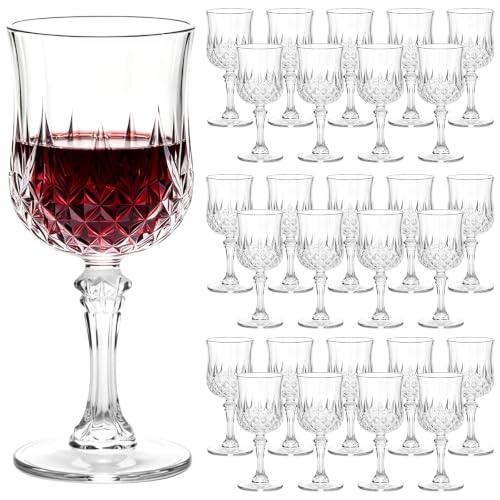 30PCS Clear Reusable Plastic Wine Glasses 7oz Goblets for Weddings & Events