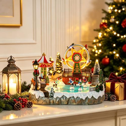MUMTOP Christmas Village Amusement Park with Ferris Wheel & Carousel - Music & Lights