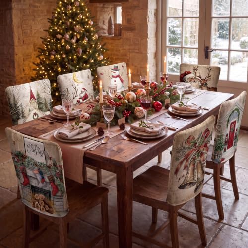 Christmas Snowman Chair Covers 12 Pack - Winter Holiday Slipcovers for Dining Chairs