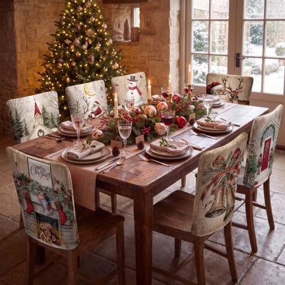 Christmas Snowman Chair Covers 12 Pack - Winter Holiday Slipcovers for Dining Chairs