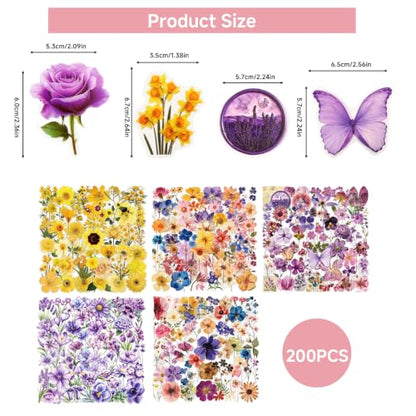 200 Pcs Waterproof Dried Flower Stickers for Scrapbooking & Resin Art