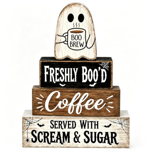 Halloween Wooden Ghost Kitchen Coffee Bar Decor - Cute Ghost Sign Variation