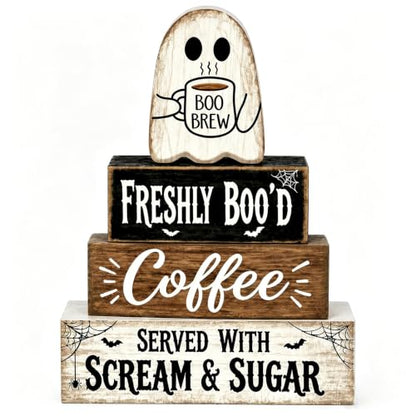 Halloween Wooden Ghost Kitchen Coffee Bar Decor - Cute Ghost Sign Variation