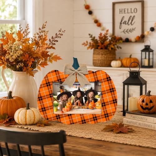 Rustic Fall Pumpkin Wooden Photo Frame for 4x6 Photos, Thanksgiving & Halloween Decor
