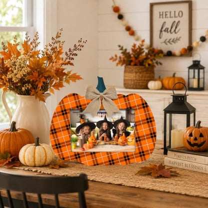 Rustic Fall Pumpkin Wooden Photo Frame for 4x6 Photos, Thanksgiving & Halloween Decor