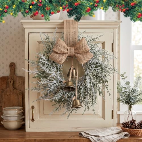 8 Pcs Mini Christmas Wreaths with Bells and Ribbons for Cabinets - Festive Decor