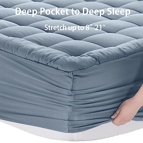 EASELAND Twin Size Mattress Pad Pillow Top Mattress Cover Quilted Fitted Mattress Protector Single 8-21" Deep Pocket Cooling Mattress Topper (39x75 Inches, Dusty Blue)
