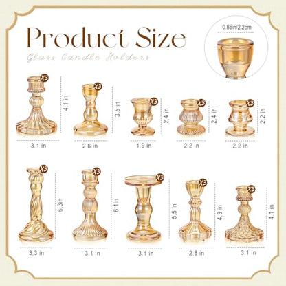 30Pcs Gold Glass Taper Candle Holders Assorted Sizes Elegant Decor