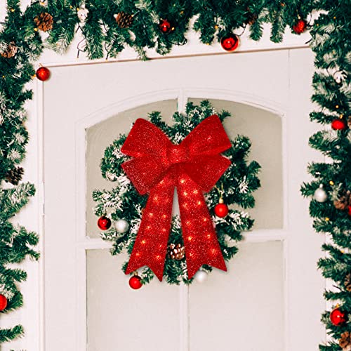 24 Inch 40 LED Christmas Wreath Bow - Glitter Red Holiday Door Decor - Variation of THIS listing