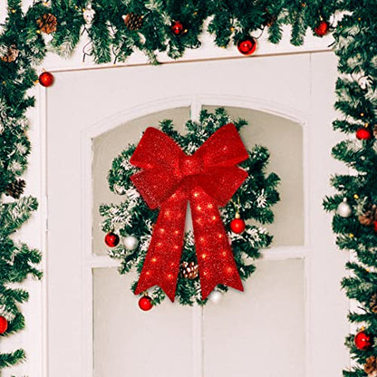 24 Inch 40 LED Christmas Wreath Bow - Glitter Red Holiday Door Decor - Variation of THIS listing