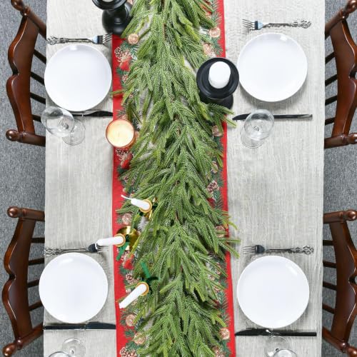 Green 6FT Christmas Garland with Real Touch Norfolk Pine - 2 Pack