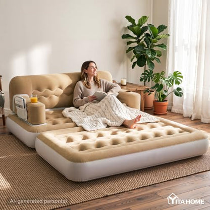 Queen Size Inflatable Air Sofa Bed with Headboard and Pump