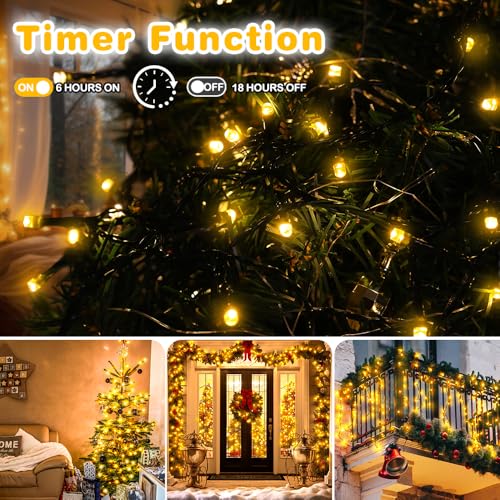 Battery Operated String Lights with Remote - 50 LED Warm White, 4 Pack 16.5Ft Dark Green Wire, 8 Modes & Timer