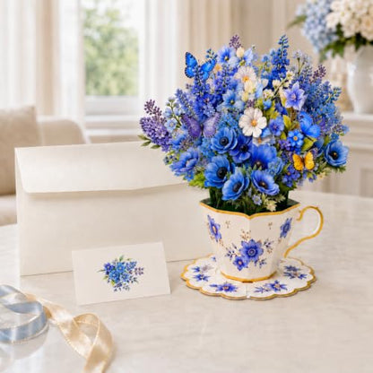 3D Pop Up Flower Bouquet Card with Teacup & Butterfly - Variation 3D-163