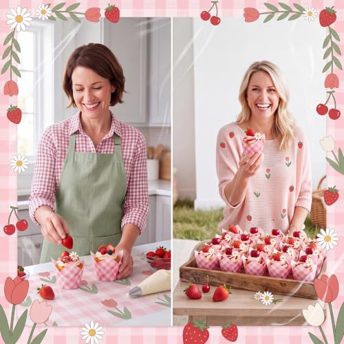 Pink Gingham Tulip Cupcake Liners - 100 Pack for Baking & Parties