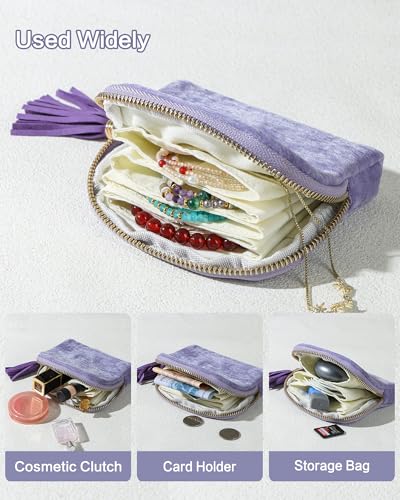 Travel Jewelry Case with Velvet Pouch - Plum Purple