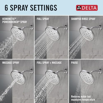 Delta 8-Inch Round Shower Head Chrome 6 Settings Lumicoat Finish - 2.5 GPM