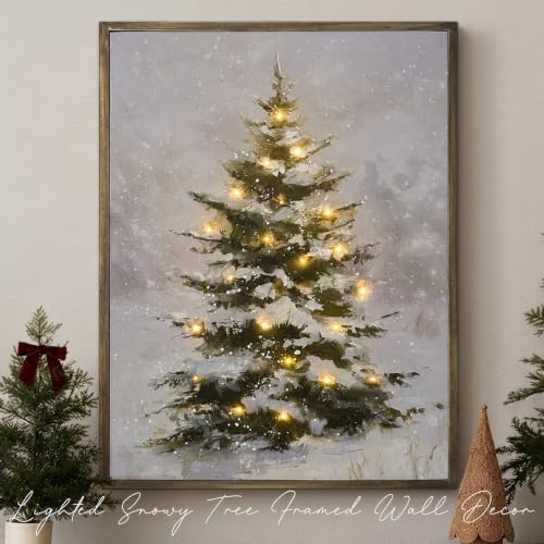 Lighted Snowy Tree Wall Art - 18x24 Holiday Canvas Decor with Remote