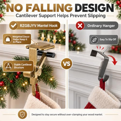 Christmas Stocking & Garland Hanger for Fireplace Mantle Dual Hook Adjustable Support