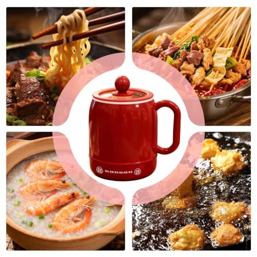 800ml Electric Stewing Cup - Red, 6-in-1 Personal Soup Cooker with Touch Control