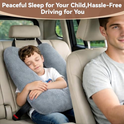 Kids Car Seat Travel Pillow - Toddler Neck Support Cushion Grey