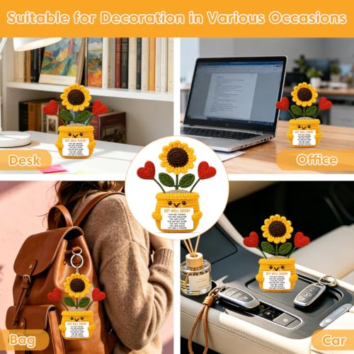 Get Well Soon Stress Relief Gift for Women & Men - Handmade Crochet Sunflower & Heart Decor