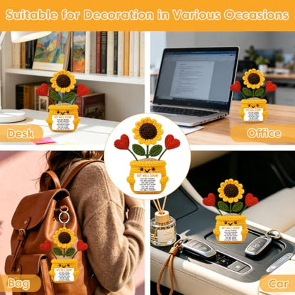 Get Well Soon Stress Relief Gift for Women & Men - Handmade Crochet Sunflower & Heart Decor