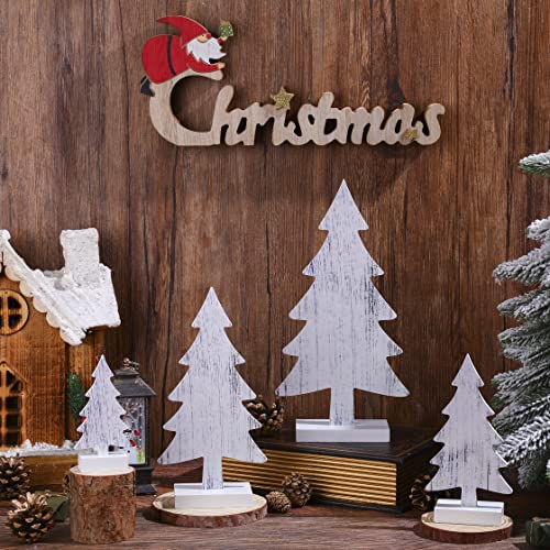 Wooden Christmas Trees Set - Rustic White 4 Sizes Tabletop Holiday Decor