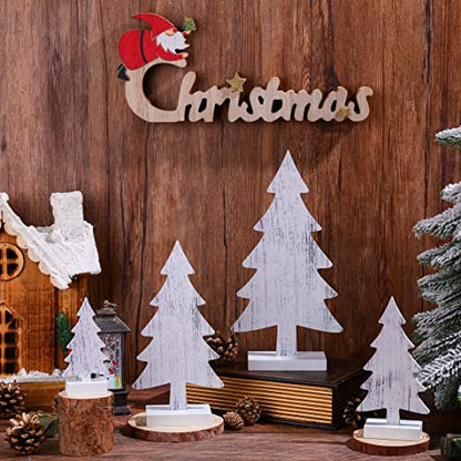 Wooden Christmas Trees Set - Rustic White 4 Sizes Tabletop Holiday Decor