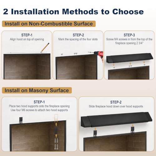 OKBA Fireplace Heat Deflector 28-48 Inch Adjustable Hood with 6 Inch Depth