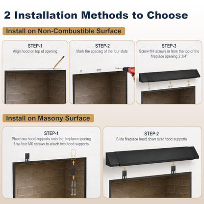 OKBA Fireplace Heat Deflector 28-48 Inch Adjustable Hood with 6 Inch Depth