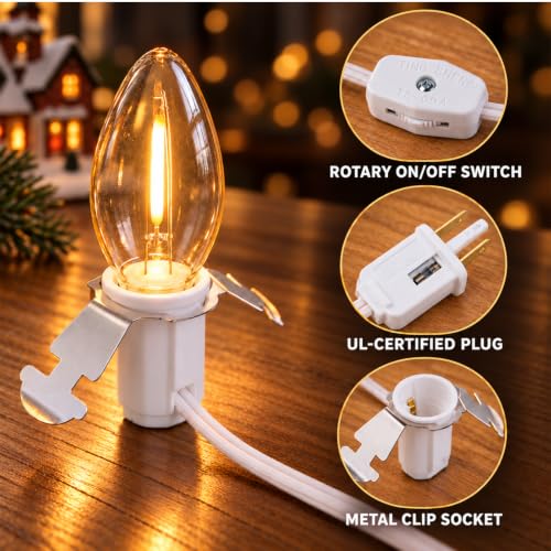 Minetom 6 FT LED Accessory Cord for Christmas Village Lights - Warm White, 4 Pack