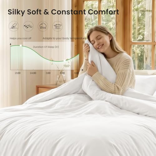 Queen Size Duvet Cover Set - 100% Rayon Derived from Bamboo, Love's Cabin White