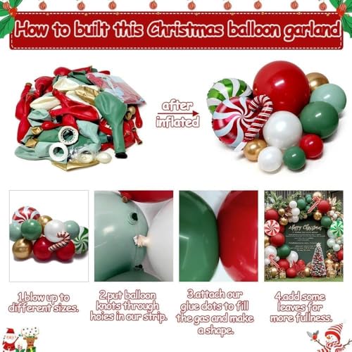 Double Layer Balloon Arch Kit Red Green White Pearl Candy Cane Holiday Decor