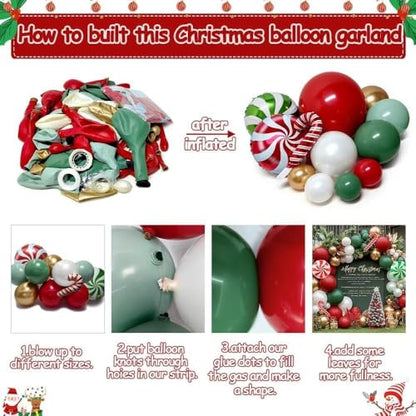 Double Layer Balloon Arch Kit Red Green White Pearl Candy Cane Holiday Decor