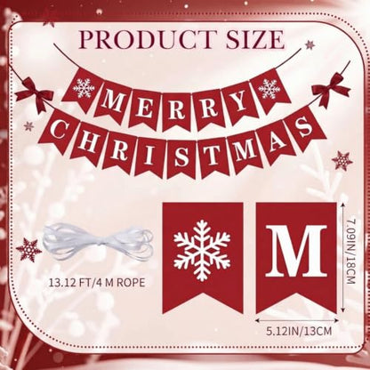 Funrous Merry Christmas Banner Red Xmas Bunting Garland Party Decorations - Red Xmas