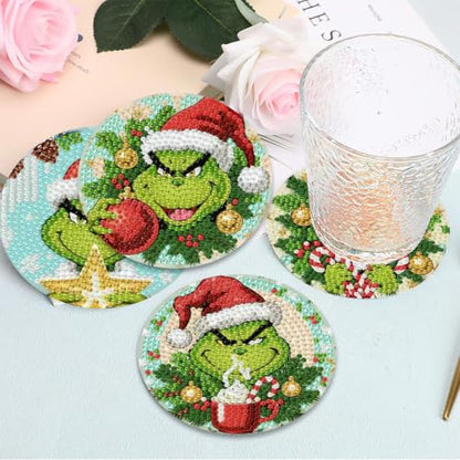 Christmas Diamond Art Coasters Kit 8 Pieces with Holder - JXBD155-US