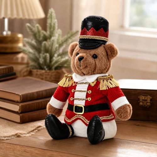 Nutcracker Style Christmas Soldier Teddy Bear Desktop Ornament - Red