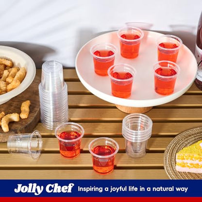 JOLLY CHEF 500 Pack Plastic Shot Glasses, 1 oz Clear Disposable Jelly Cups Reusable Perfect for Wine Tasting, Whiskey, Food Samples, Halloween, Thanksgiving Party, Wedding, Christmas