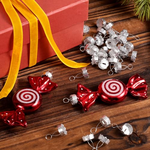 100pcs Silver Christmas Ornament Caps, Round Hanger Supports for Decorations
