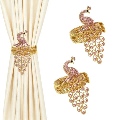 Pink Crystal Peacock Curtain Tiebacks - Set of 2 for Wedding & Home Decor