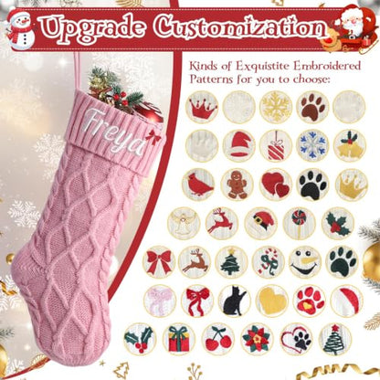 Personalized Christmas Stockings Pink Knit with Embroidered Name & Card - 18in