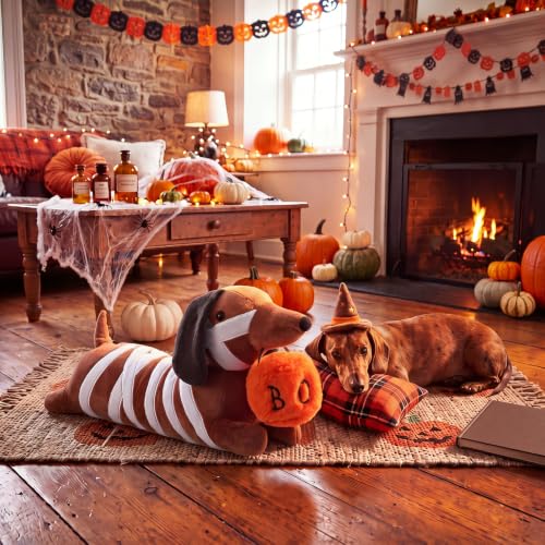 Halloween Mummy Dachshund Pillow - 19 Inch Cute Seasonal Dog Decor