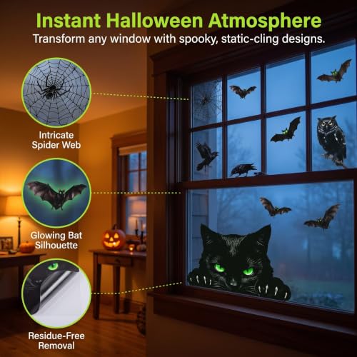 Halloween Black Cat Window Clings - Reusable Static Stickers for Party & Home Decor