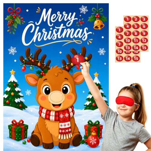 Christmas Party Pin The Nose on The Reindeer Game Xmas Deer Variation