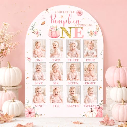Pink Pumpkin First Year Photo Board - 1st Birthday Keepsake Decor