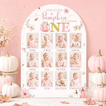 Pink Pumpkin First Year Photo Board - 1st Birthday Keepsake Decor